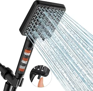 MakeFit handheld filtered shower head in black with stainless steel hose